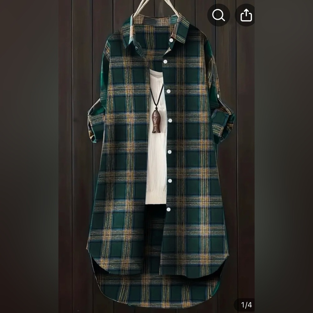 Temu Plus Plaid Green Long Sleeve Button Down Shirt Size 3XL